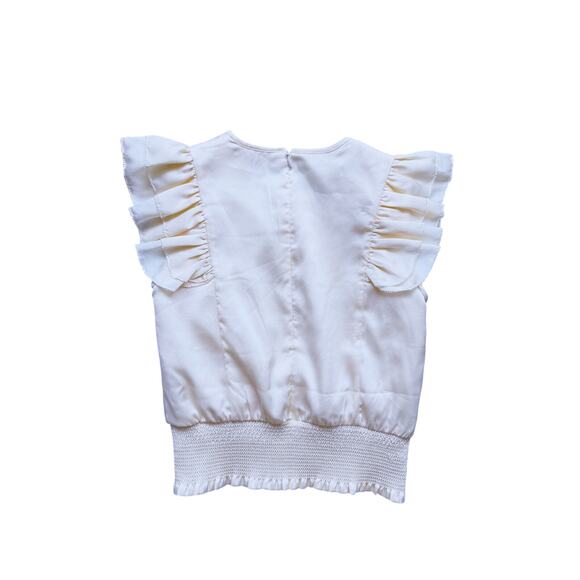 Designers Remix Girls Ruffled Cream Blouse Smocked Bodice Kids Size 12 Preppy - Picture 5 of 5